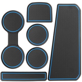 SENSHINE Center Console Shifter Liner for 2023-2025 Chevy Silverado/GMC Sierra 1500 & 2022 Refreshed 1500, Non Slip Anti Dust Cup Holder Insert Coaster Mats 6 Pcs Set (Blue Trim)