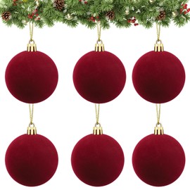 Velvet Ball Ornaments Christmas Balls Red 6 PCS 2.36-Inch Xmas Tree Ball Ornaments for Party Christmas Tree Decor Baby Shower First Christmas Decorations