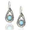 Teardrop Shaped 925 Sterling Silver Created White Opal Earrings with
