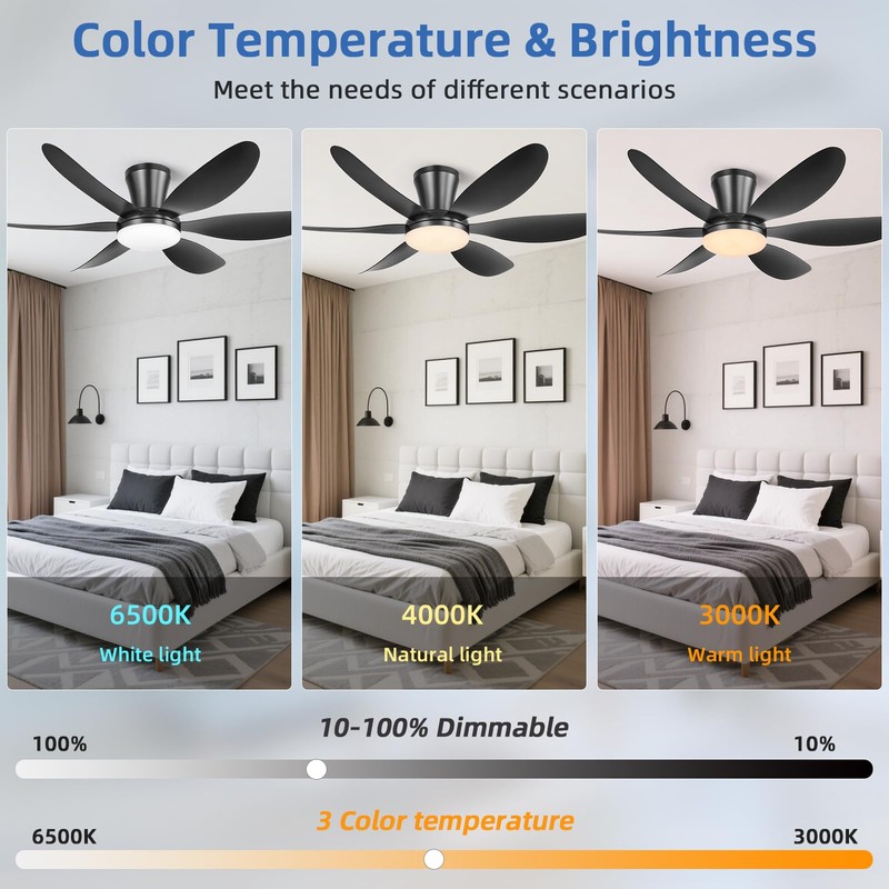 RIENAZA Ceiling Fans with Lights, 42 Inch Low Profile Ceiling