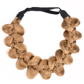BOBIYA Kinky Gourd Synthetic Hair Braided Headband Wide Plaited Braids Elastic Stretch Plait Hair Headband (Caramel Brown)