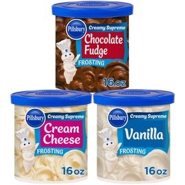 Pillsbury Creamy Supreme Frosting Variety Vanilla, Cream Cheese, Chocolate Fudge with By The Cup Spatula Knife