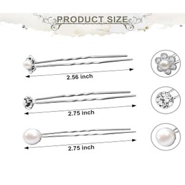 Pearl Hair Pins - 24pcs Wedding Pearl Hair Pins - Bridal Hair Pins - U Shaped Diamond Hair Pins - Crystal Hair Pins - Bridal Flower Hair Pins - Wedding Hair Pins for Women Girls,Bride Hair Accessories