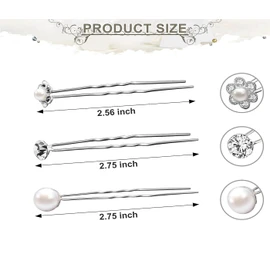 Pearl Hair Pins - 24pcs Wedding Pearl Hair Pins - Bridal Hair Pins - U Shaped Diamond Hair Pins - Crystal Hair Pins - Bridal Flower Hair Pins - Wedding Hair Pins for Women Girls,Bride Hair Accessories