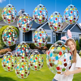 Jetec 12 Pcs Inflatable Easter Eggs Decorations 16 Inch Large Glitter Inflatables Eggs PVC Easter Ornaments Yard Decorations for Holiday Party Indoor Outdoor Decor(Silver)