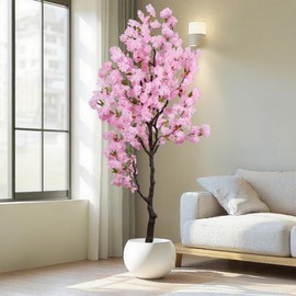 Artificial Pink Cherry Blossom Tree 7 FT Faux Flowering Trees Fake Cherry Blossom Decorative Tree Indoor for Home Decor