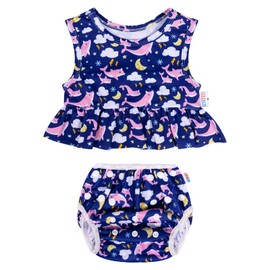 ALVABABY Schwimmwindel Baby Baby-Mädchen-Badeanzug ärmelloser Bikini-Badeanzug für Kleinkinder wiederverwendbares Schwimm-Set - 1 Schwimmwindeln und 1 Schwimmshirt Größe M（0-1Jahren） SWT03-DE