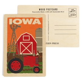 Iowa, Country, Woodblock (4x6 Birch Wood Postcards, 2-Pack Stationary, Rustic Home Wall Decor)