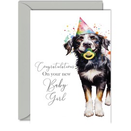 New Baby Girl Card for Parents - Party Dog - Well Done Congrats New Baby Cards, Congratulations Baby Girl Cards Newborn, Welcome To The World Home Gifts, A5 Baby Greeting Cards