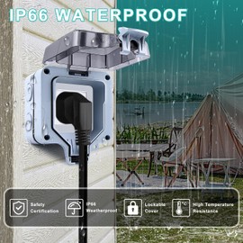 Delgada Outdoor Electrical Outlet with Cover 15A 125V Waterproof Power Socket Box 15 Amp Outside Plug Receptacle Outlet Box with NPT 1/2" Cable Glands for Garden Parking Lot Lawn Courtyard