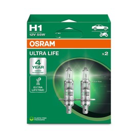OSRAM ULTRA LIFE, H1, halogen headlight lamps, Hanging folding box (2 lamps), white