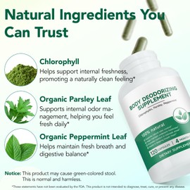Chlorophyll Capsules Body Deodorizing Supplement for Daily Internal Freshness Support | Natural Botanical Blend for Routine Odor Balance, Gut Wellness, and Clean Inner Feeling | 120 Capsules
