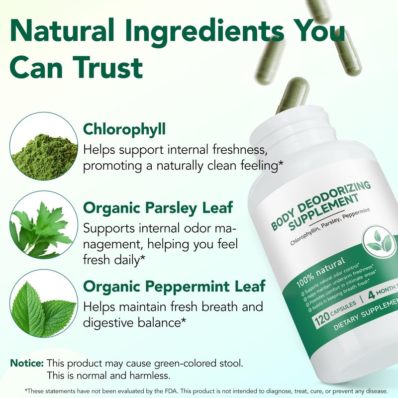 Chlorophyll Capsules Body Deodorizing Supplement for Daily Internal Freshness Support
