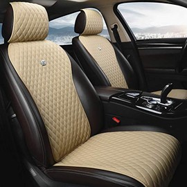 Beige Universal Seat Covers Leather Seat Cushions Luxury Seat Protector 2/3 Covered 11PCS Fit Car/Auto/Truck/SUV/Van (A-Beige)