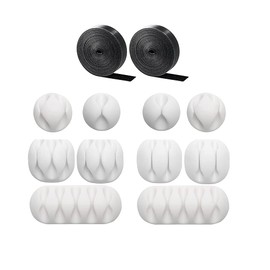 Tiardey 10 x Cable Clip Holder and 2 x 16 ft Cable Ties, Desktop Cord Organiser Cable Management Cable Holder Home Office - White