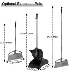 Long Handle Heavy Duty Broom and Dustpan Set, Outdoor and Commercial Upright Dustpan and Brush for Restaurant Garage Garden Yard Office,Black