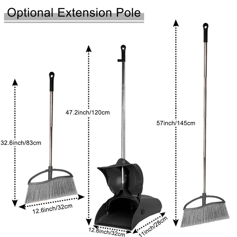 Long Handle Heavy Duty Broom and Dustpan Set, Outdoor and