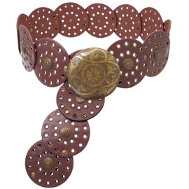 Putcuku Wide Disc Belts for Women Vintage Western Waist Belt Concho Leather Disk Belt Boho Belt (Brown-M)