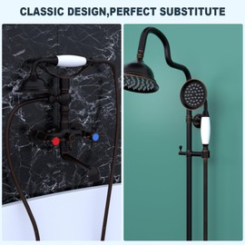 ENGA Vintage Hand-held Shower Rain Sprayer Telephone Shaped Ceramic Shower Head with 59 Inch Hose for Bathroom (Oil Rubbed Bronze)