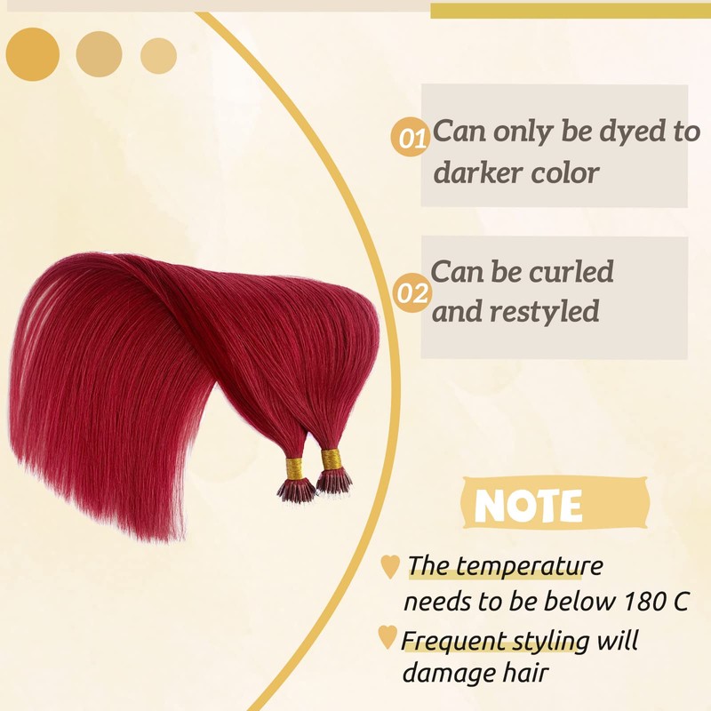 Smavida Nano Ring Bead Human Hair Extensions,Burgundy Nano Ring Cold