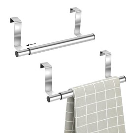 Tea Towel Holder, Pack of 2 Towel Holders, No Drilling, Extendable Towel Rack, Kitchen Cabinet, Stainless Steel Towel Rail for Hanging, for Doors, Drawers, Cupboard Doors