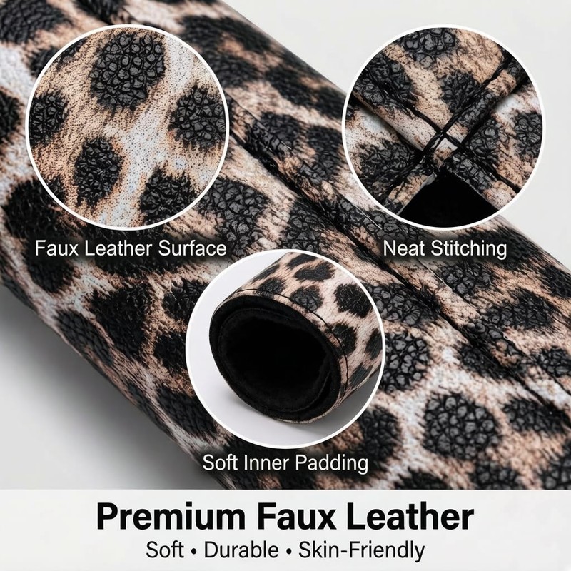 JDDRY 2PCS Car Seat Belt Cover,Leopard Printed Pu Leather Seat