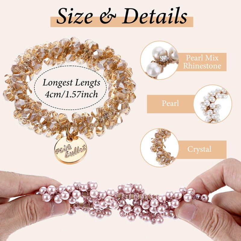Heclia Pearl Hair Ties, 9pcs Elastic Scrunchies with Crystal Beads,