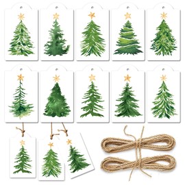 60 Pcs Christmas Hanging Gift Tags with String, Green Christmas Tree Holiday Small Cards, Gift Decoration Hanging Tags, Box Decoration