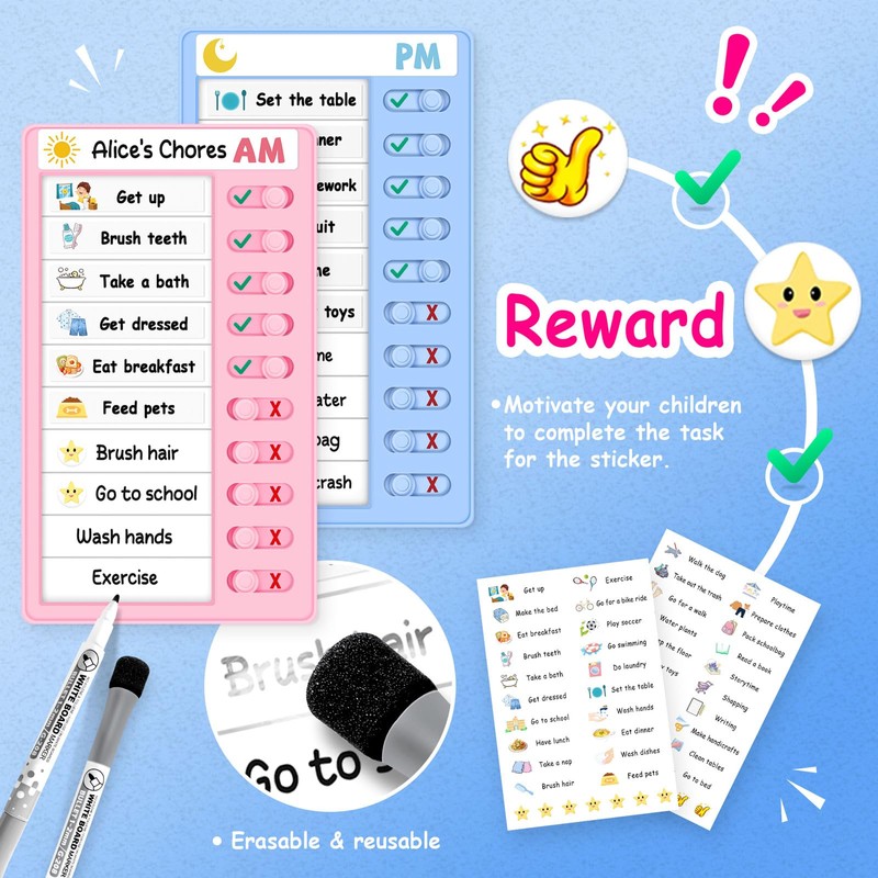 Chore Chart for Kids, Morning/Bedtime Routine Chart, Dry Erase to