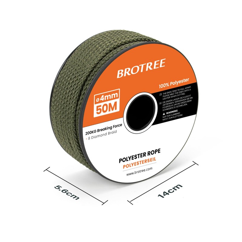Brotree Polyester Rope 4mm x 50m Army Green - Diamond