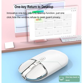 JieruiDeng 2.4G Wireless Rechargeable Mouse with USB Receiver,One Click Return to Desk,Mute Button,Power Saving, 2400DPI Optical Cute Girls Mouse for Laptop,Notebook,PC,Tablet (White)