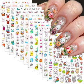 Easter Sticker Nails, Pack of 12 Rabbit Nail Stickers, Nail Stickers Easter, Nail Stickers Rabbit, Nail Art Stickers 3D, Cute Nail Art Decorations for Easter (12 Styles)