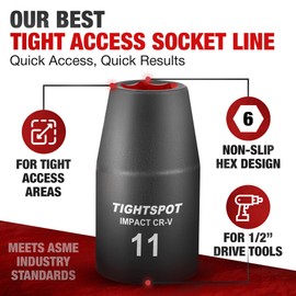 TIGHTSPOT 1/2 Inch Drive - 11mm Shallow Impact Socket with Anti-Rounding 6 Point Design, Heat-Treated CRV Steel, Metric