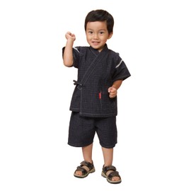 Watanosato Children's Jinbei, Boys Kurume Chijimi Woven Literature Pattern, 90/100/110/120/130/140/150, navy