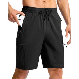 Pudolla Mens Beach Shorts Lightweight Swim Trunks with 4 Zipper Pockets Bathing Suit Swim Shorts for Men（Black XL