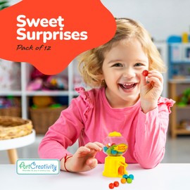 ArtCreativity Mini Gumball Machine for Kids - Set of 12 - Small Candy Dispenser Pack with Mini Gumballs - Multi-Colored Candy Inside - Desktop Candy Dispenser Machine - Birthday Party Favors