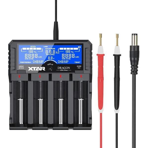 XTAR Dragon VP4L Plus Professional 18650 Capacity Tester Universal 18650 Charger for Rechargeable Batteries Li-ion 21700 26650 14500 16340 Ni-MH AA AAA D with USB Output and Battery Repair Function