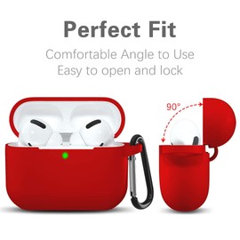 Lerobo Lerobo Compatible with AirPods Pro Case Cover,Shock-Proof Silicone Skin Full Protective Cover Compatible for Airpods Pro,Supports Wireless Charging with Durable Carabiner Front LED Visible,Red