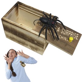 agogue Spider Joke Item in the Box Spider for Children Party Favours Gifts Wooden Box Spider Rubber Spider Interesting Rubber Spider in a Wooden Box Spider Box Surprise Spider Box Joke Item