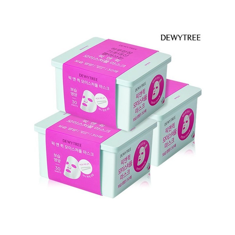 Dewytree 픽앤퀵 뽑아쓰는 마스크팩 30매 X 3개 (화장발/카밍풀/모닝붓기/모이스처풀) Pick &