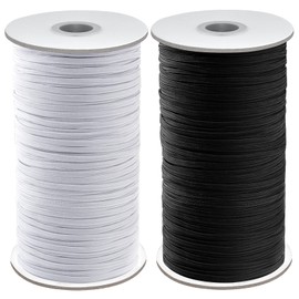 Coopay 300 Yards Length 1/8" Width Elastic Bands Flat Elastic Cord Rope Heavy Stretch Spool Knit for Sewing DIY Projects, Arts & Crafts, 2 Rolls, 150 Yards/Roll (Black and White, 1/8 Inch)