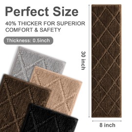 CELION Edging Stair Treads for Wooden Steps, 30inx8in Non-Slip Tufted Carpet Mats 13mm Thick Padding Indoor Stair Runners for Pets & Kids, 100% Polyester TPR Backing No Residue (Brown, 12pc)