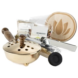 myZirbe Incense Pan Set of 6 – Incense Burner for Smoking Frankincense, Resins, Includes Frankincense, Charcoal, Smoking Sand, Incense Tongs