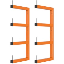 2-Pack Lumber Storage Rack, Wood Storage Racks Wall Mount, Heavy Duty Garage Wood Organizer with 4-Level System, Orange Utility Rack Organization Up 800 Lbs, Metal Lumber Shelf for Indoor & Outdoor