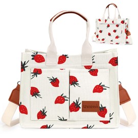 LHMTQVK Canvas Tote Bag for Women - Work, Small, Crossbody & Hand Bag (Strawberry White)