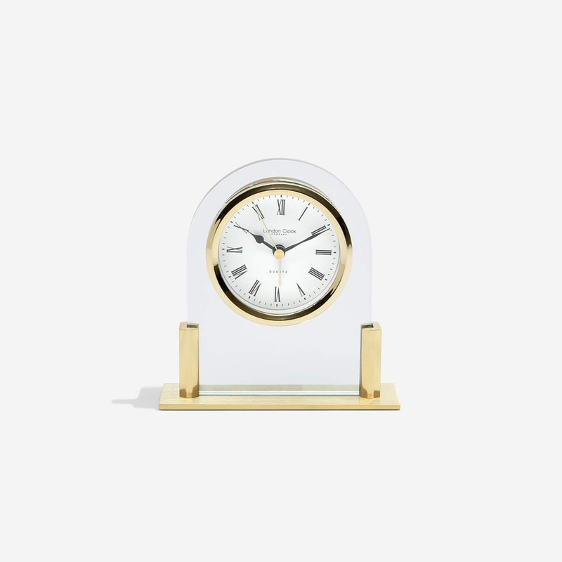 London Clock Glass Arch top Mantel Clock, Gold, 12.5 x