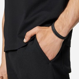 ChainsHouse Mens Leather Bracelet Rope Bracelet for Women Leather Gifts for Men Bangle for Men Cord Bracelets for Dad Woven Bracelet Mens Black Wristbands Surfer Bracelets Braided Bracelets