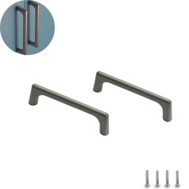 Xisakaca Matte Gray Cabinet Pulls,Modern Minimalist Cabinet Handle Square Cabinet Handles 2 Pcs Furniture Hardware Door Handle Hole Distance 3.77inch for Cabinets Drawer Hoe Cabinet Bathrooms