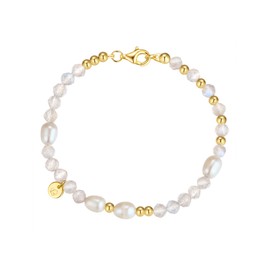 GLANZSTÜCKE MÜNCHEN Damen Edelsteinarmband aus 925/- Sterling Silber gelbvergoldet 14 Karat mit potato Süßwasser-Zuchtperle ca. 5,0-5,5 mm Labradorit