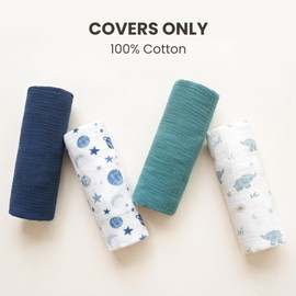 Konssy Muslin Baby Lounger Cover 2 Pack, 100% Cotton Newborn Lounger Cover, Soft and Breathable Lounger Cover for Boys Girls, Covers Only (Planet,Navy)